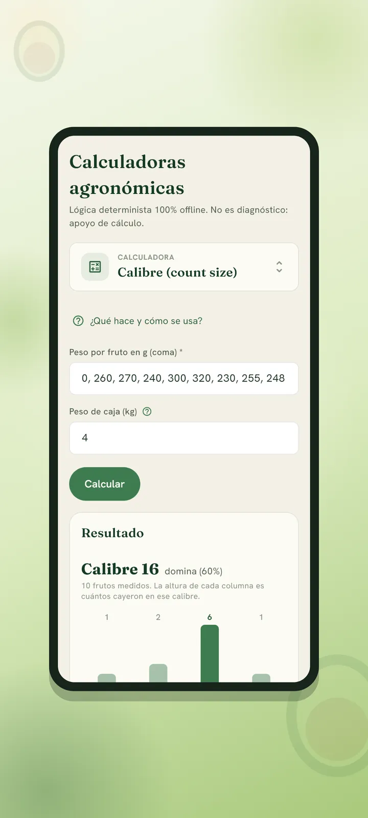 Calculadora de calibre del fruto